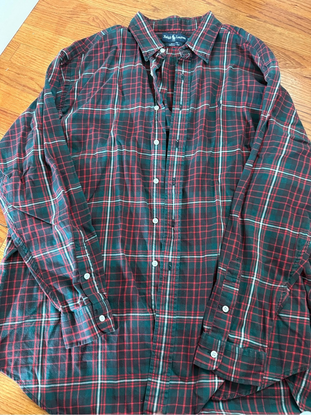 Polo Ralph Lauren Green & Red Plaid Button-Down Shirt 100% Cotton